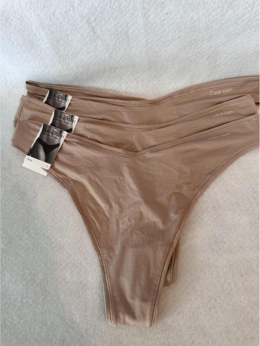 NWT - Calvin Klein Thongs Women Ideal Stretch Micro Underwear - Size L 3Pair